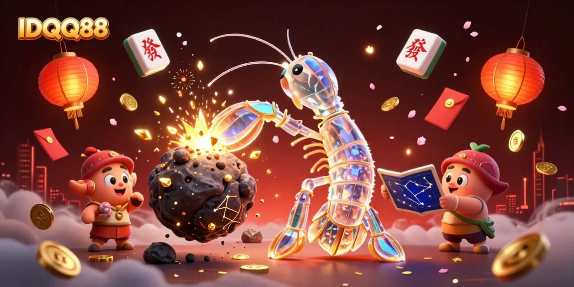Experience big wins at IDQQ88 with an exciting 3D casino scene featuring a samurai mantis shrimp and starfish.