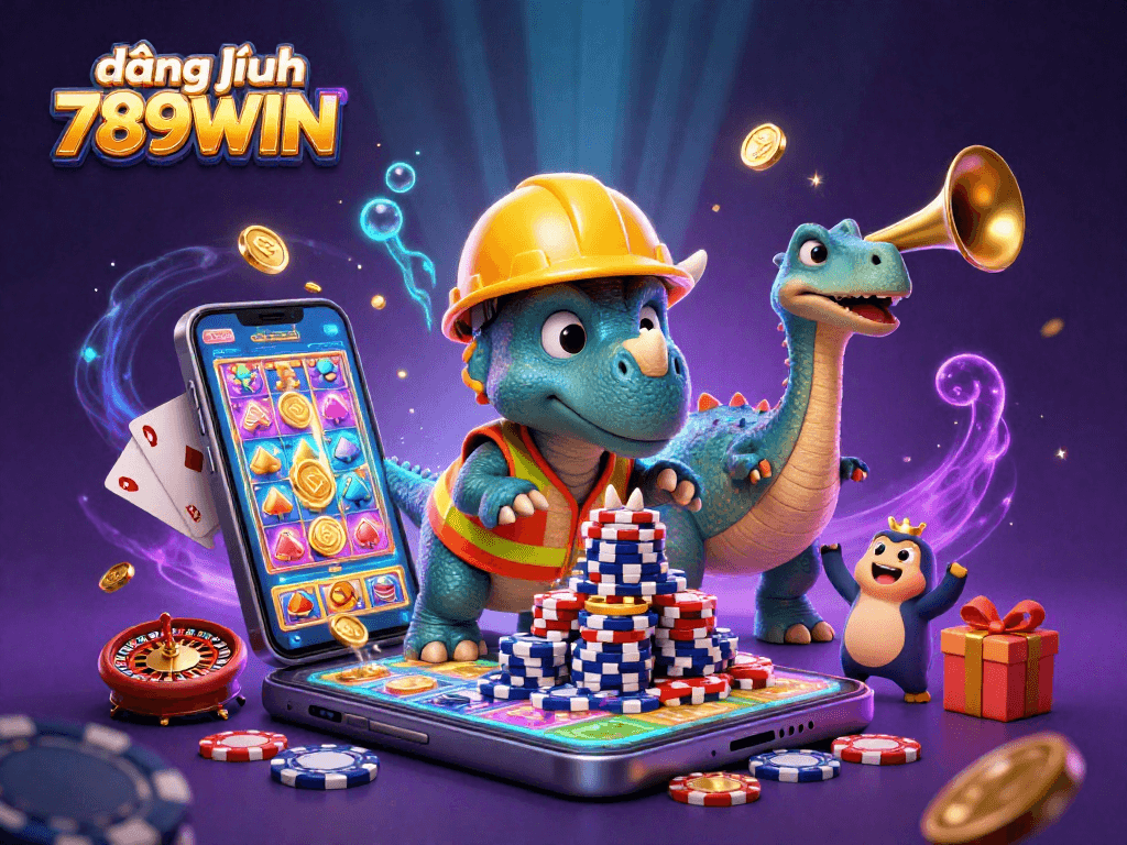 Engage with exciting games on đăng nhập 789WIN featuring colorful slot machines and dynamic casino elements in a thrilling scene.