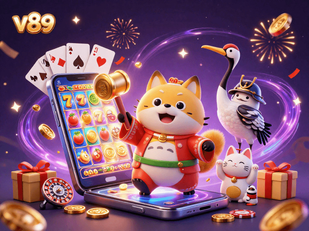 v89 menghadirkan pengalaman bermain slot yang menggembirakan dengan karakter tanuki dan permainan kartu yang penuh warna.
