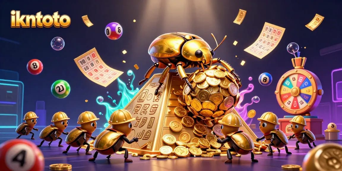 Engage with ikntoto’s thrilling lottery and gaming scene in a colorful, dynamic 3D illustration.
