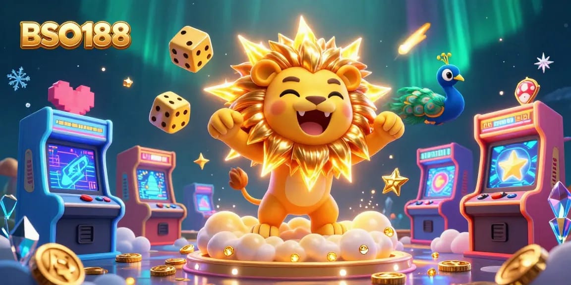 Experience the thrill of BSO188 casino games with vibrant 3D illustration showcasing dynamic gaming elements.