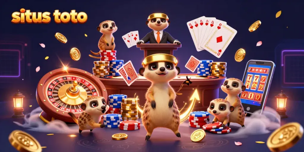 Di situs toto, hutan meerkat mengelola kasino yang meriah dengan chip yang berserakan.