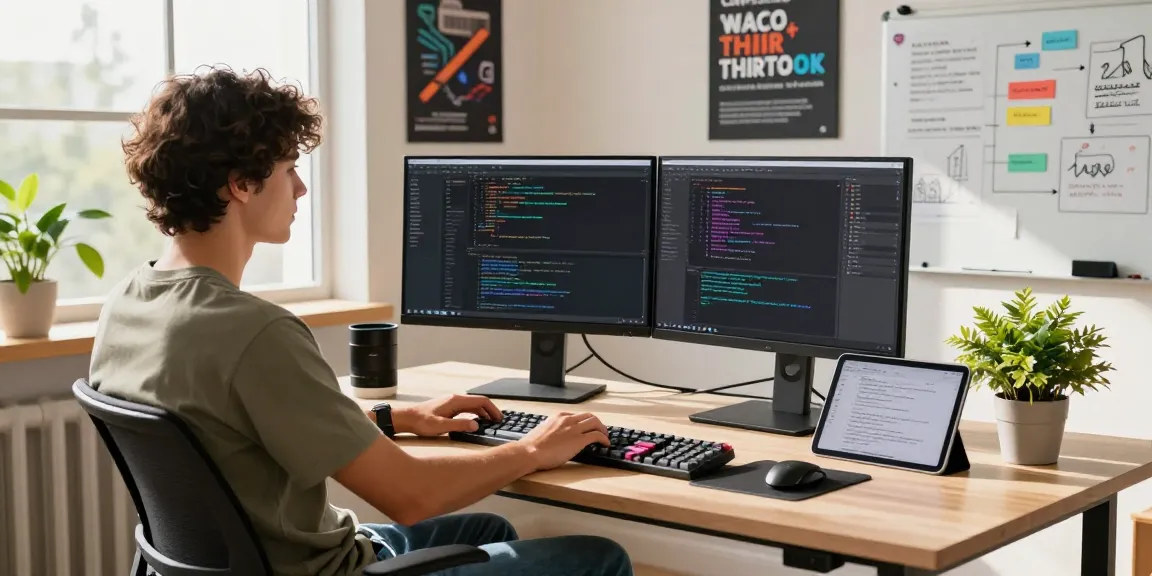 Developer immersed in coding at a modern tech workspace showcasing Sga33 software tools.