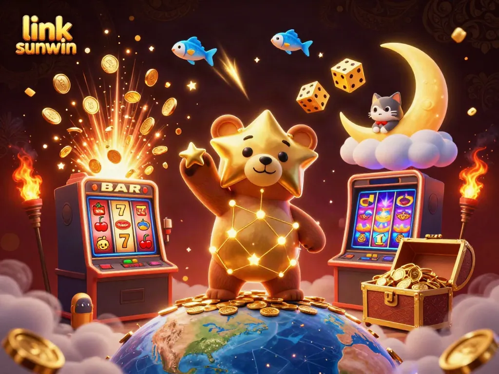 Experience captivating gaming with link sunwin, showcasing a vibrant 3D casino scene with joy and excitement.