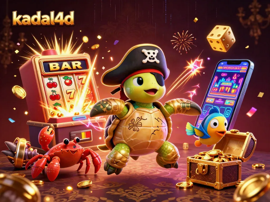 Spin to win with kadal4d as a pirate turtle and friends celebrate casino treasures!