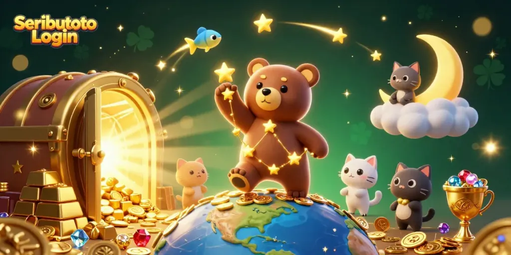 Engage in thrilling gameplay with Seributoto Login featuring vibrant characters and glowing treasures.
