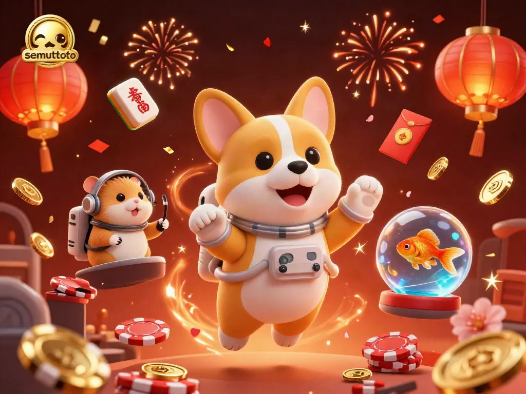 Berpartisipasi dalam semuttoto dengan corgi astronaut dan elemen kasino luar angkasa yang penuh warna.