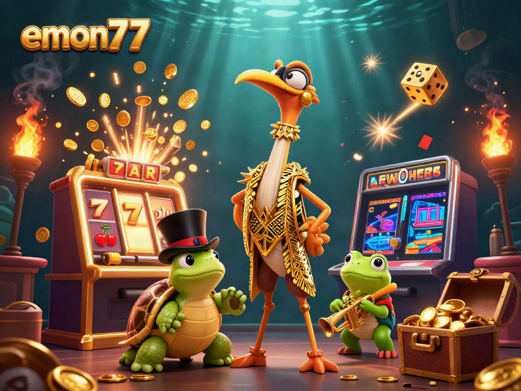 Spin slots and win big with emon77 at an exciting online casino atmosphere featuring dynamic characters.