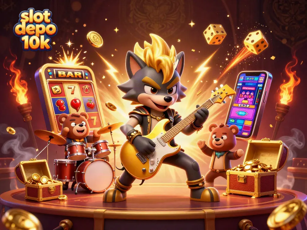 Experience the thrill of slot depo 10k with this vibrant casino scene showcasing lively characters and dynamic gaming elements.