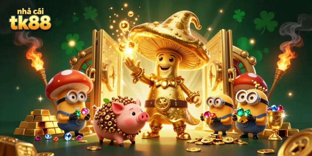 Experience the exciting world of nhà cái tk88 through a magical scene filled with treasures and characters.