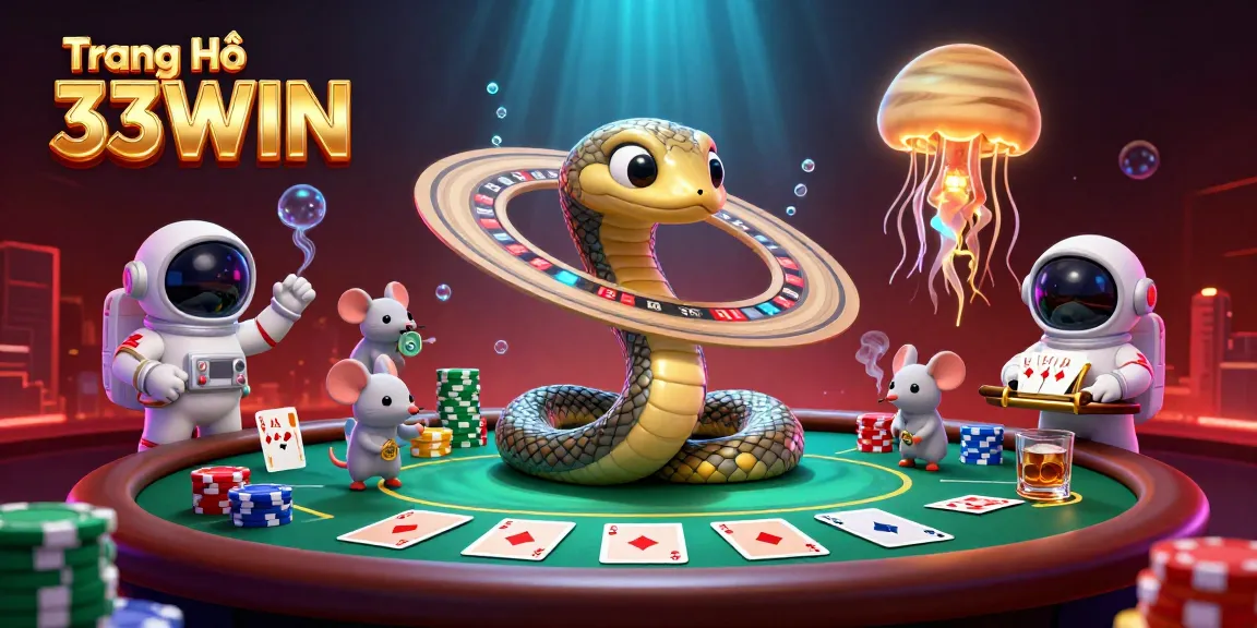 Experience thrilling gaming action at Trang Chủ 33WIN with cosmic characters in a vibrant casino setting.