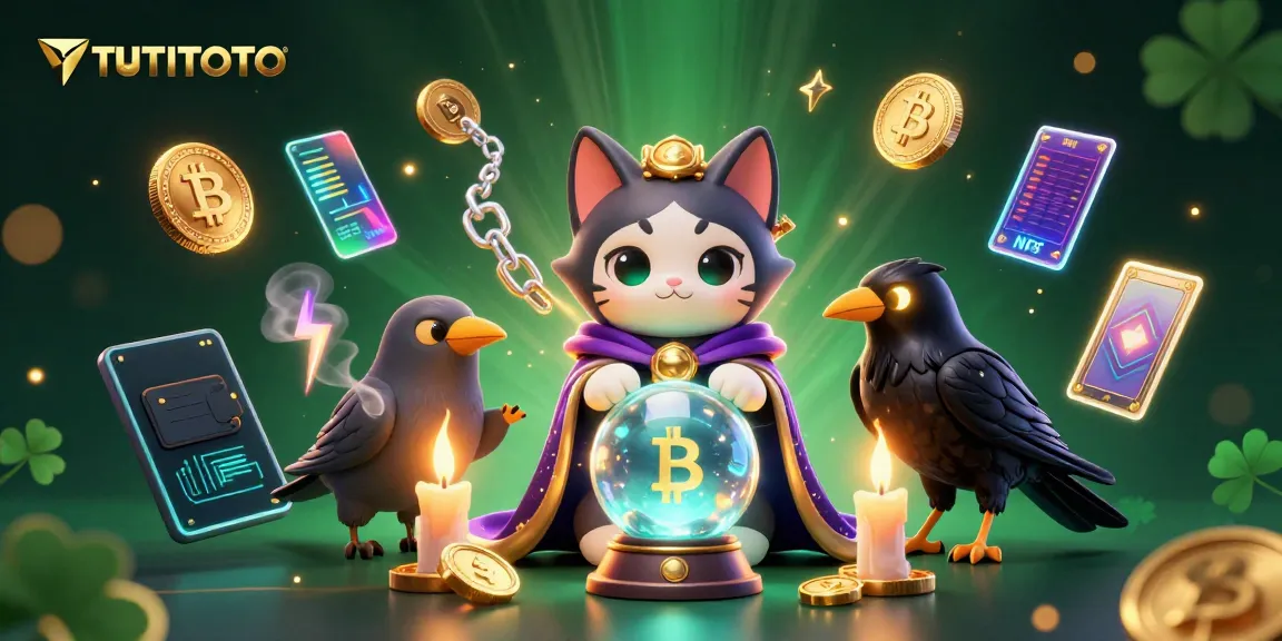 TUTITOTO brings together a mystical cat, raven, and candle flames in a vibrant gambling-themed illustration.
