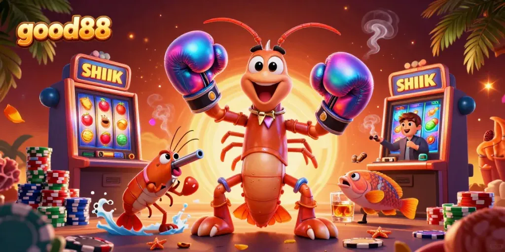 Spin to win exciting jackpots with good88's vibrant casino scene featuring energetic characters.