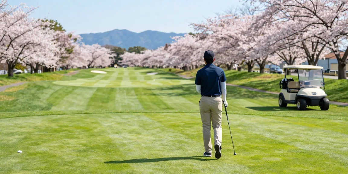 Pengalaman golf terbaik di Kato City dengan bro178, pemandangan indah lapangan golf dan bunga sakura.