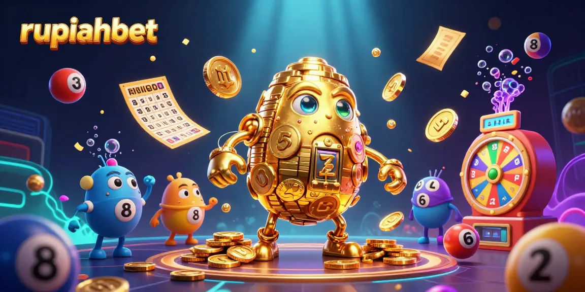 Engage with rupiahbet's vibrant gaming scene featuring an animated golden golem and dynamic casino elements.