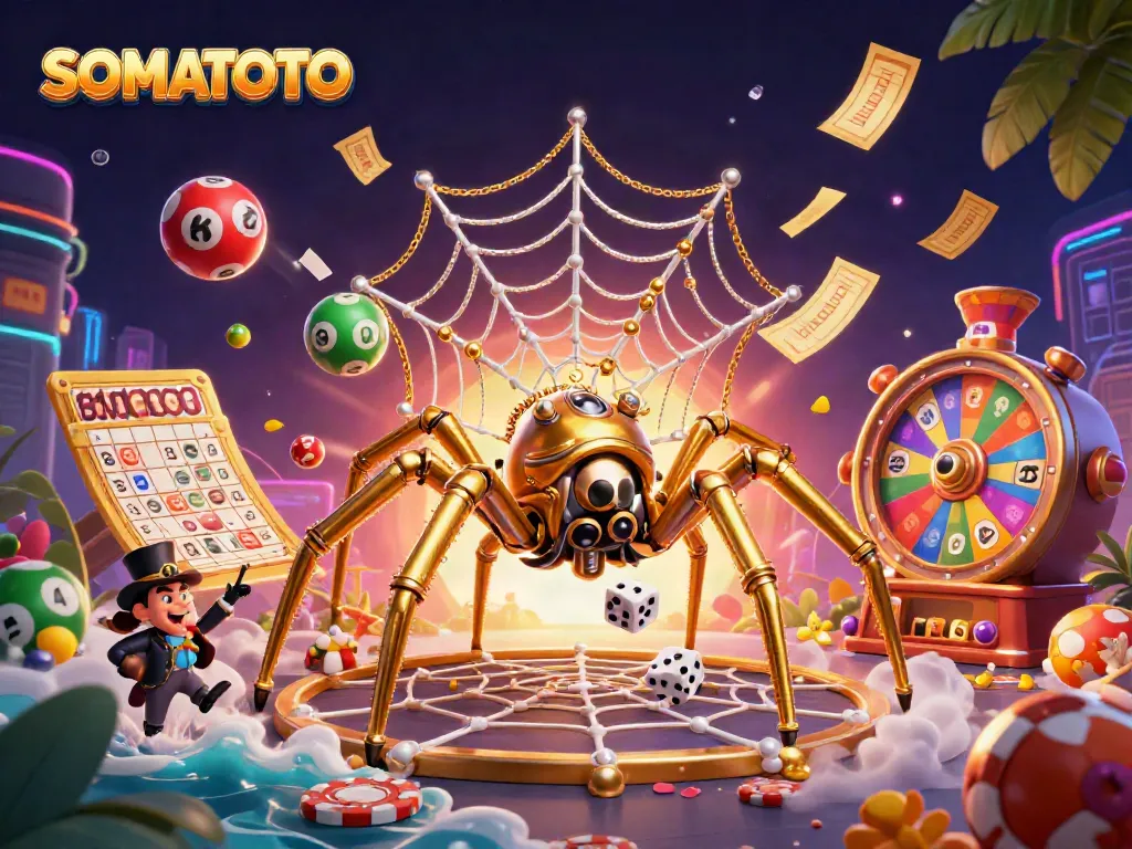 Engage in thrilling gameplay with SOMATOTO, illustrated in a dynamic 3D fantasy scene featuring steampunk elements.