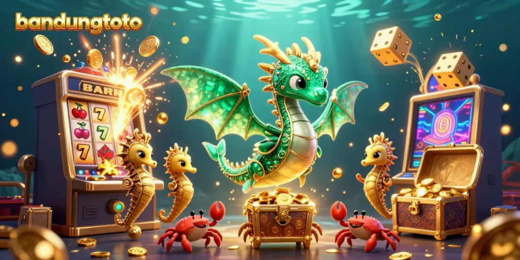 Experience jackpot thrills with bandungtoto as a sea dragon and treasures fill the scene.