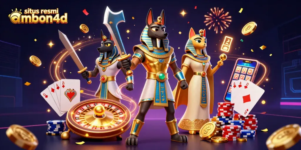 Experience exhilarating gaming at situs resmi ambon4d, featuring 3D characters in a lavish casino setting.