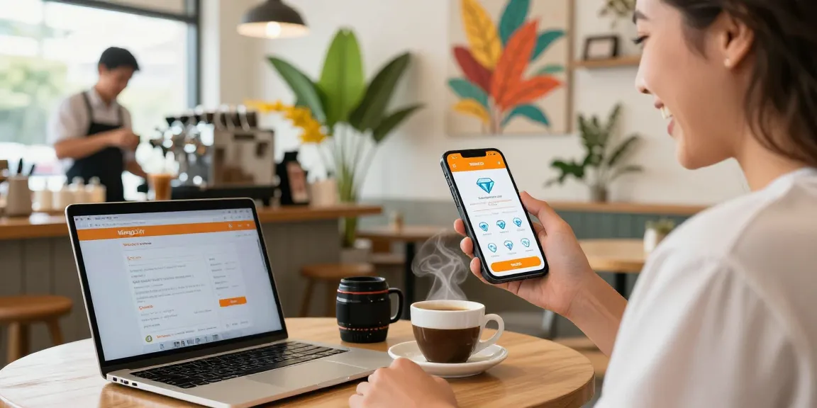 Engaging user top up mango live diamonds in a vibrant café setting.