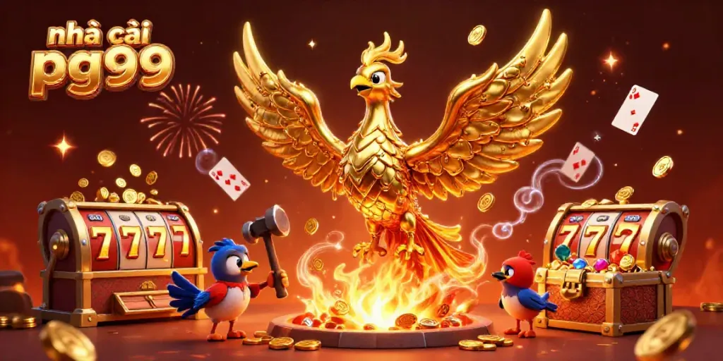 Experience thrilling wins with nhà cái pg99 in this 3D casino illustration featuring a golden phoenix.