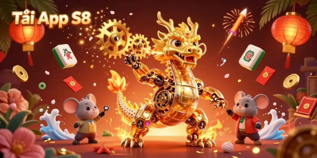Experience Tải App S8 with vibrant dragons and engaging gaming elements in a dynamic casino scene.