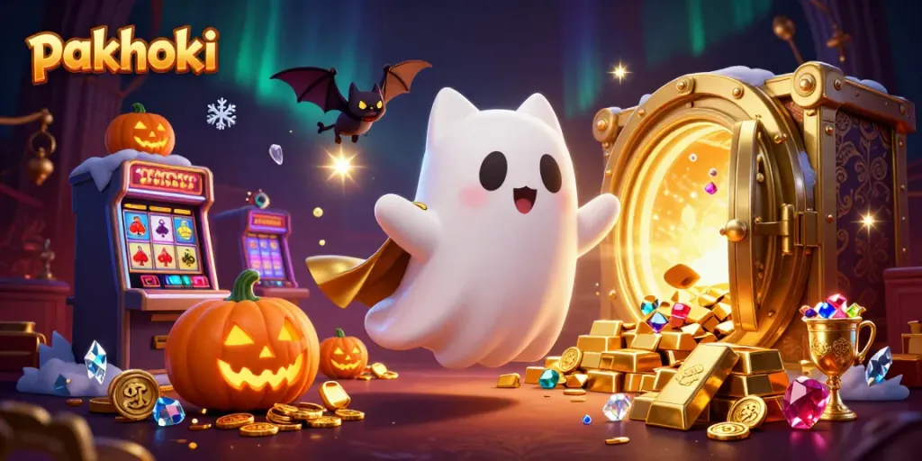 Pakhoki menampilkan kucing hantu dan kelelawar dalam suasana kasino yang memukau dengan slot yang menyenangkan.