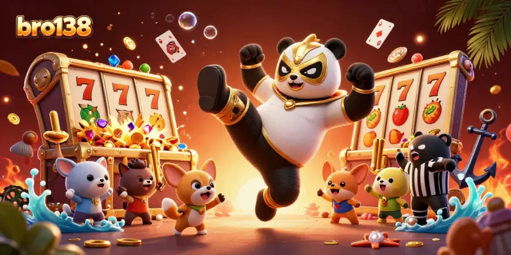 Experience the thrilling action of bro138 with a flying panda wrestler and exciting casino elements!