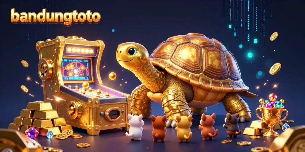 Experience excitement at bandungtoto with a vibrant tortoise-themed pinball machine and treasure.
