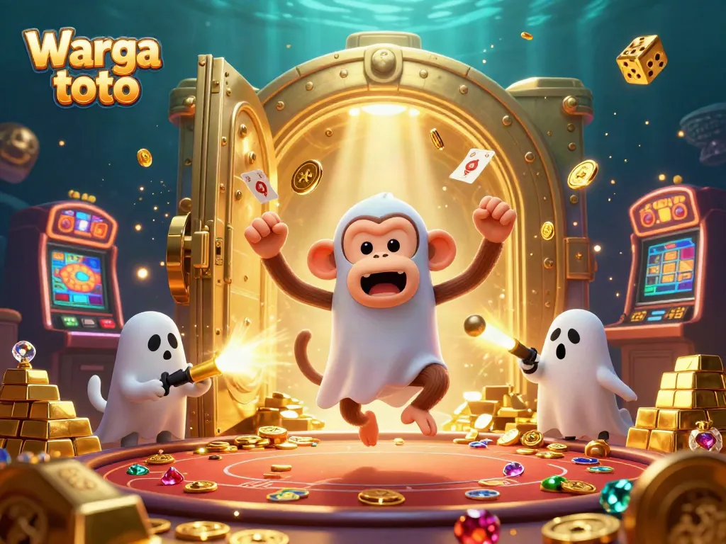 Warga toto menampilkan pengalaman kasino dengan jackpot dan permainan yang menguntungkan dalam ilustrasi bertema.
