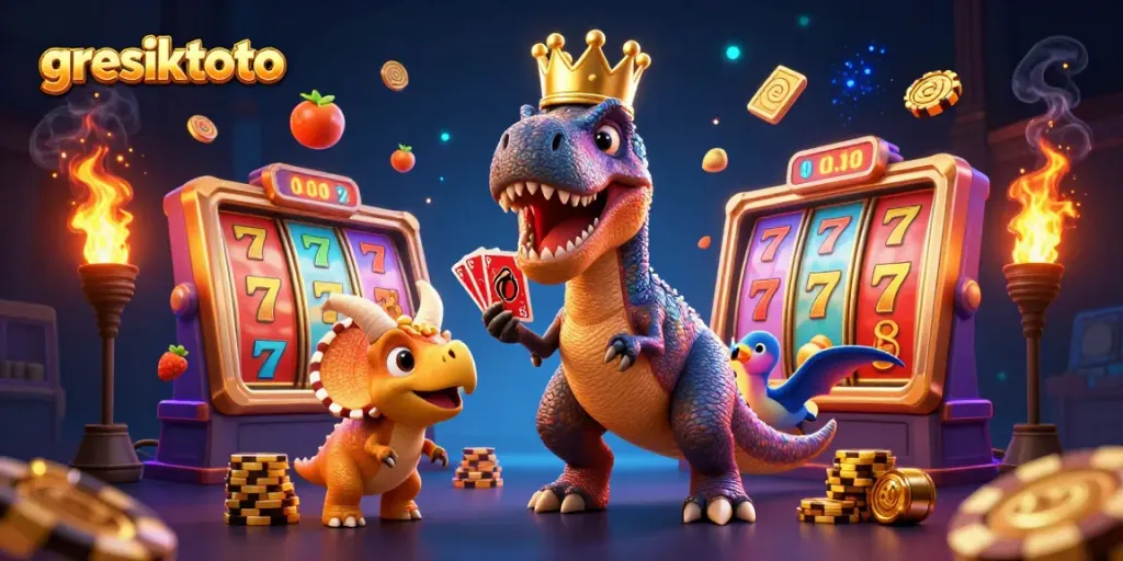 Experience the thrill of winning with gresiktoto's vibrant T-Rex and Pterodactyl at the online slots.