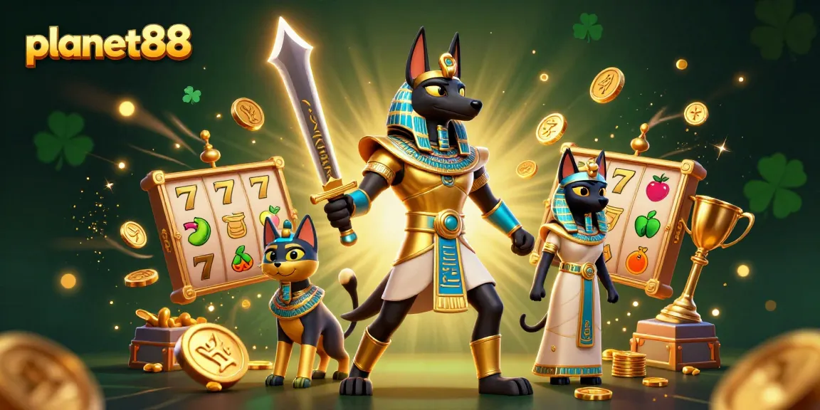 Join the action at planet88 with Anubis and Bastet amidst mesmerizing slot reels.