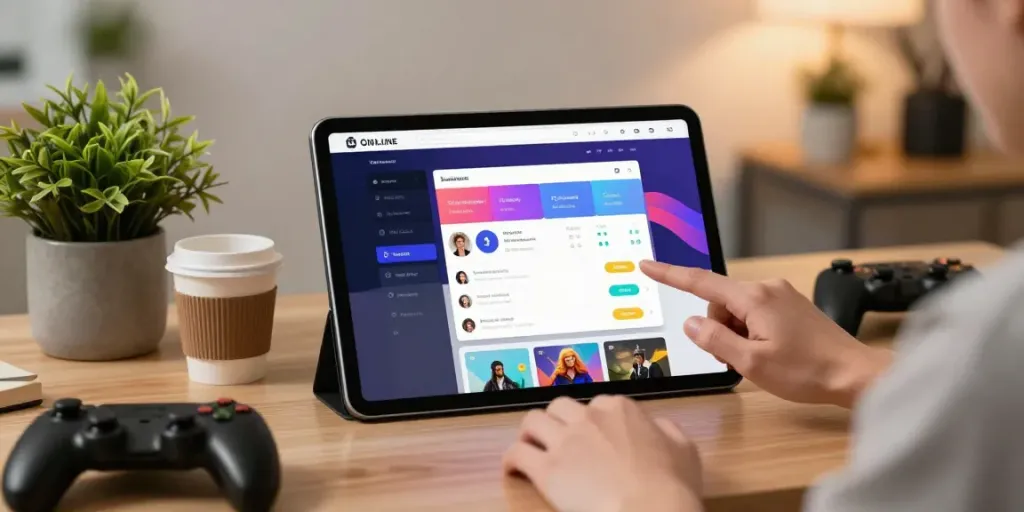 Platform TOTOWIN88 dalam tindakan dengan pengguna yang mengelola akun di tablet di ruang kerja yang nyaman.