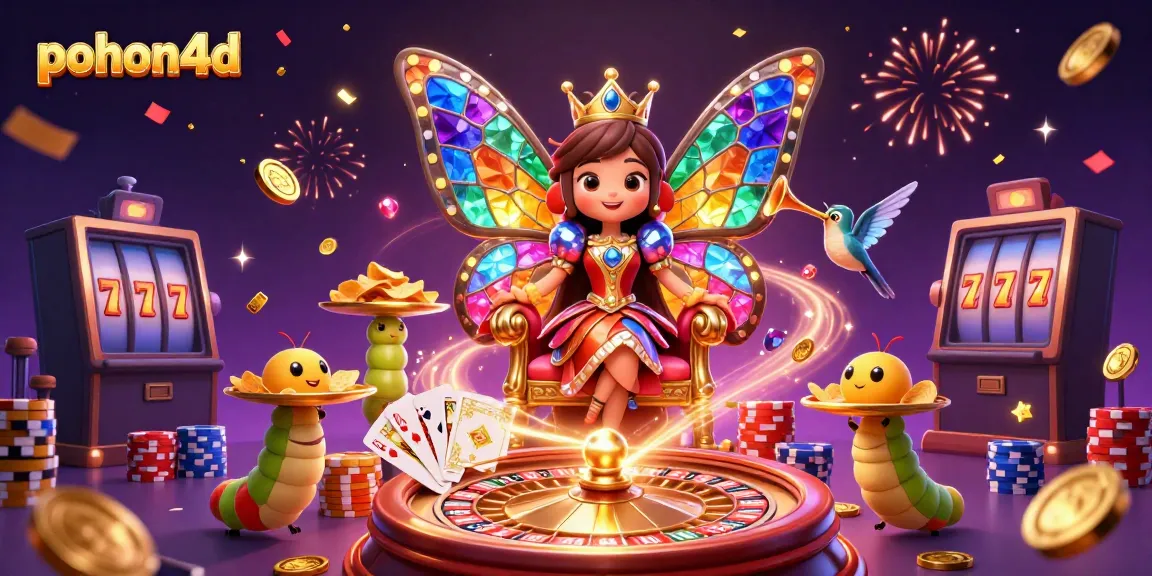 Engage with pohon4d's vibrant casino experience featuring a butterfly queen and thrilling gaming elements.