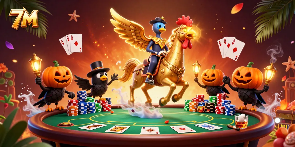 Engage in thrilling casino action with the golden rooster and its crow companions at 7M.