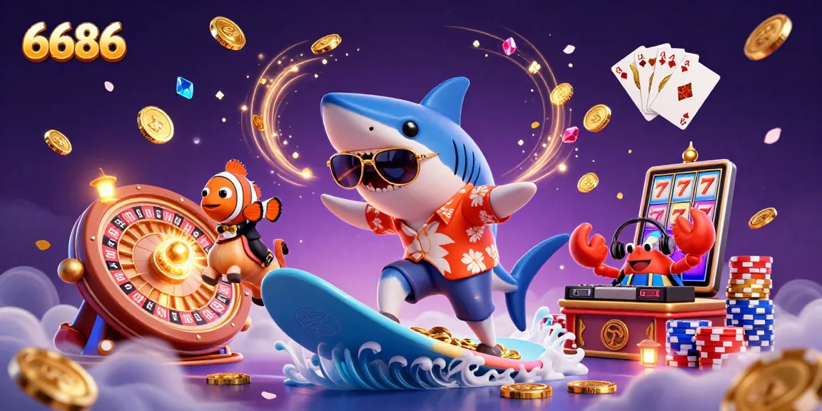 Experience thrilling wins with 6686 at a vibrant casino scene featuring dynamic characters and games.