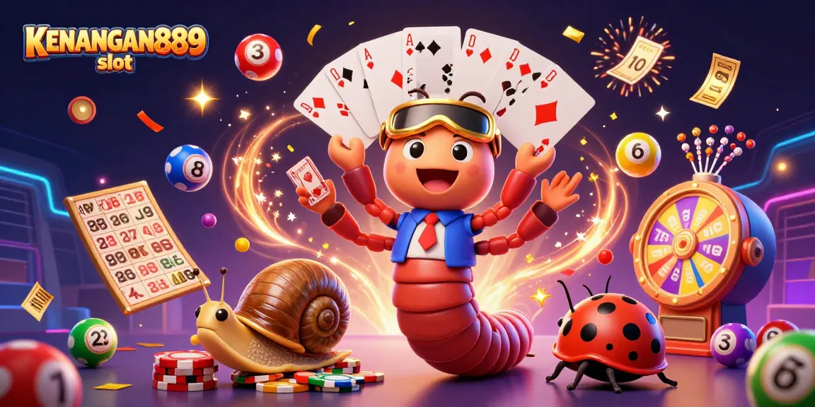 Engage with the KENANGAN889 slot, showcasing exciting casino elements in a vibrant 3D illustration