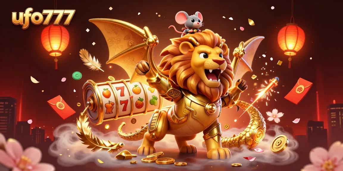 Experience thrilling wins at ufo777 with vibrant slot reels and charming characters in a dynamic casino scene.