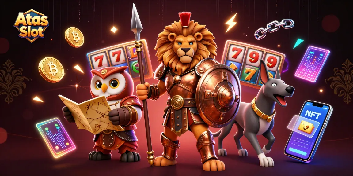 Engage with Atas Slot's dynamic gaming experience, featuring heroic characters and vibrant gaming elements.
