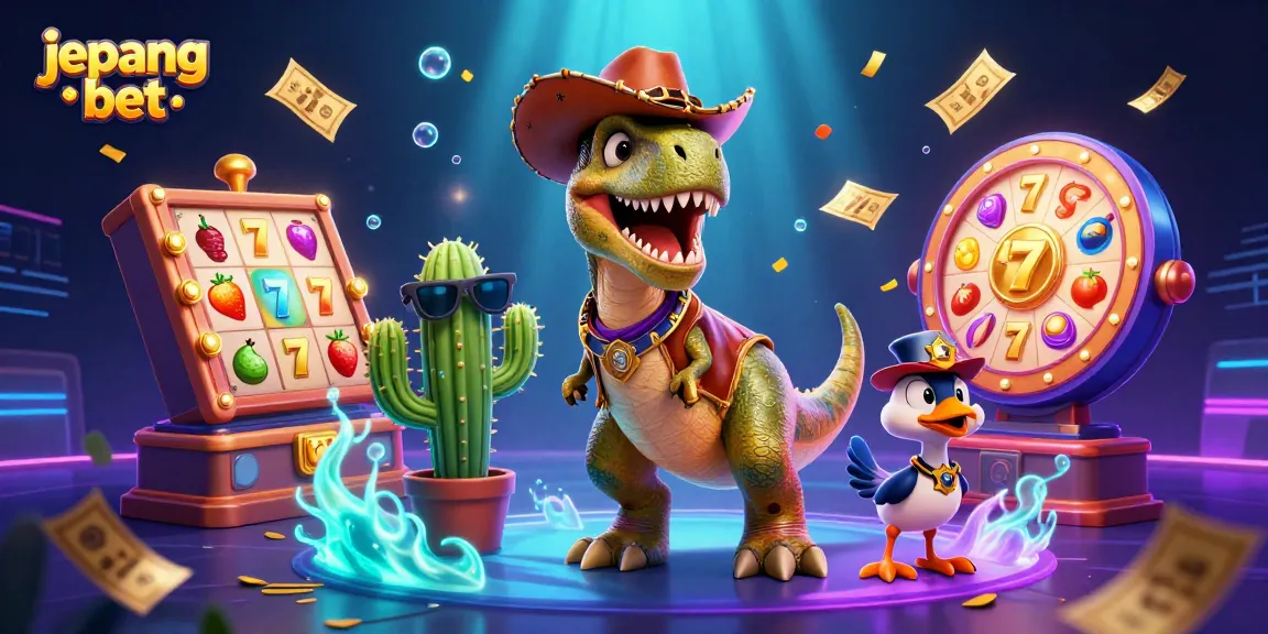 Jepang bet menghadirkan suasana taruhan seru dengan dinosaurus cowboy beraksi di mesin slot yang berkilauan.