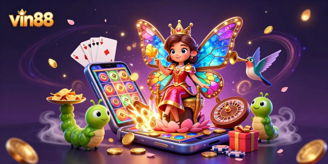 Spin and win big with vin88 in this vibrant 3D casino scene packed with excitement and energy.
