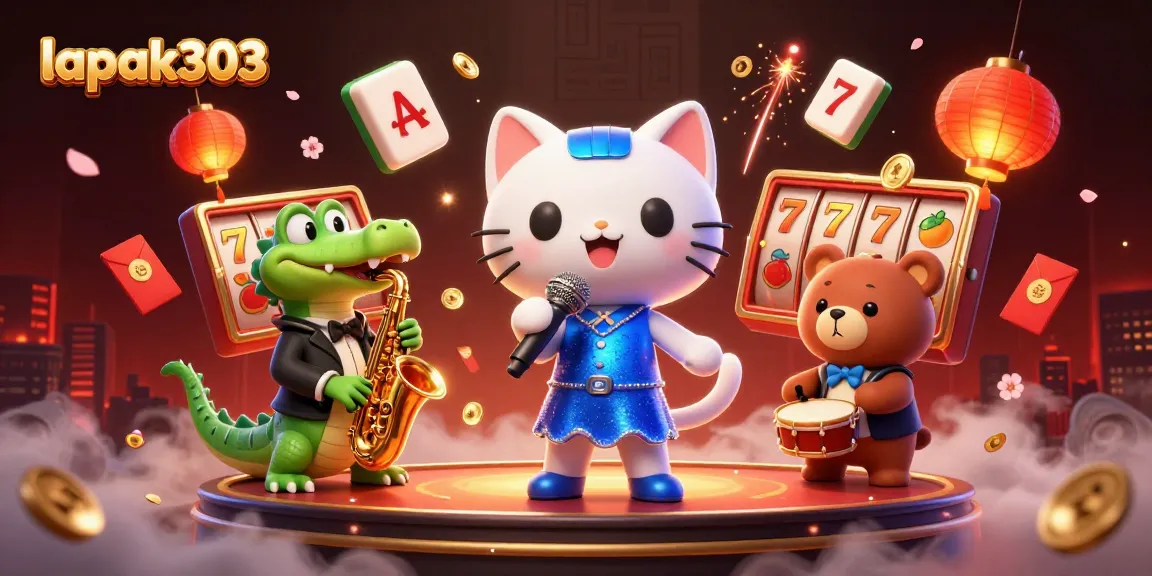 Experience lapak303 excitement with vibrant casino characters and dynamic gaming elements in a stunning illustration.