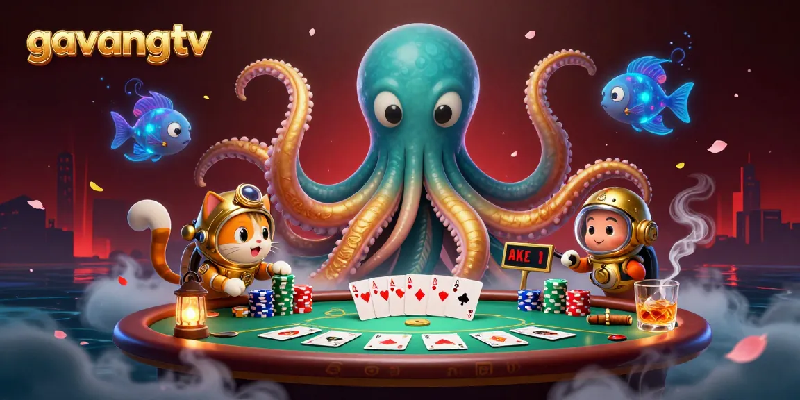 Join the adventure with GavangTV, where a kraken and diving cat illuminate the poker world.