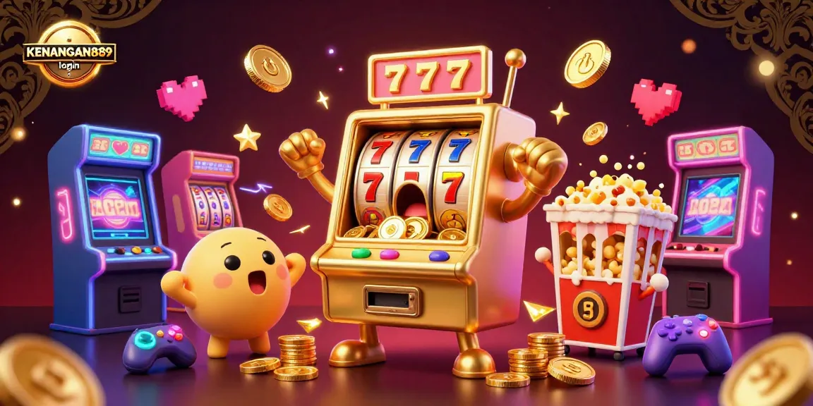 Experience the excitement of KENANGAN889 login with a vibrant 3D slot machine scene celebrating its jackpot!