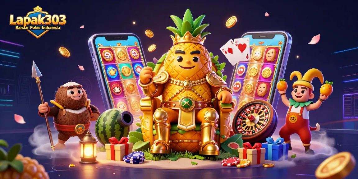 Permainan poker lapak303 Bandar Poker Indonesia terlihat semarak dengan raja nanas dan jester di kasino pantai.