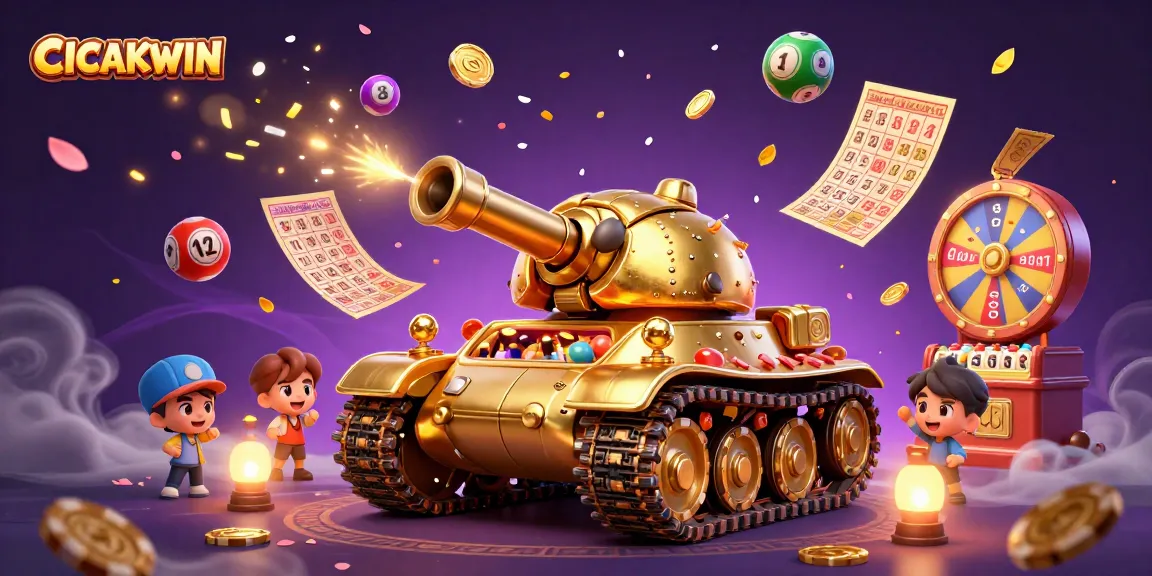 CICAKWIN delivers exciting gaming experiences with a charming golden beetle tank illustration, showcasing fun casino elements and vibrant lottery action.