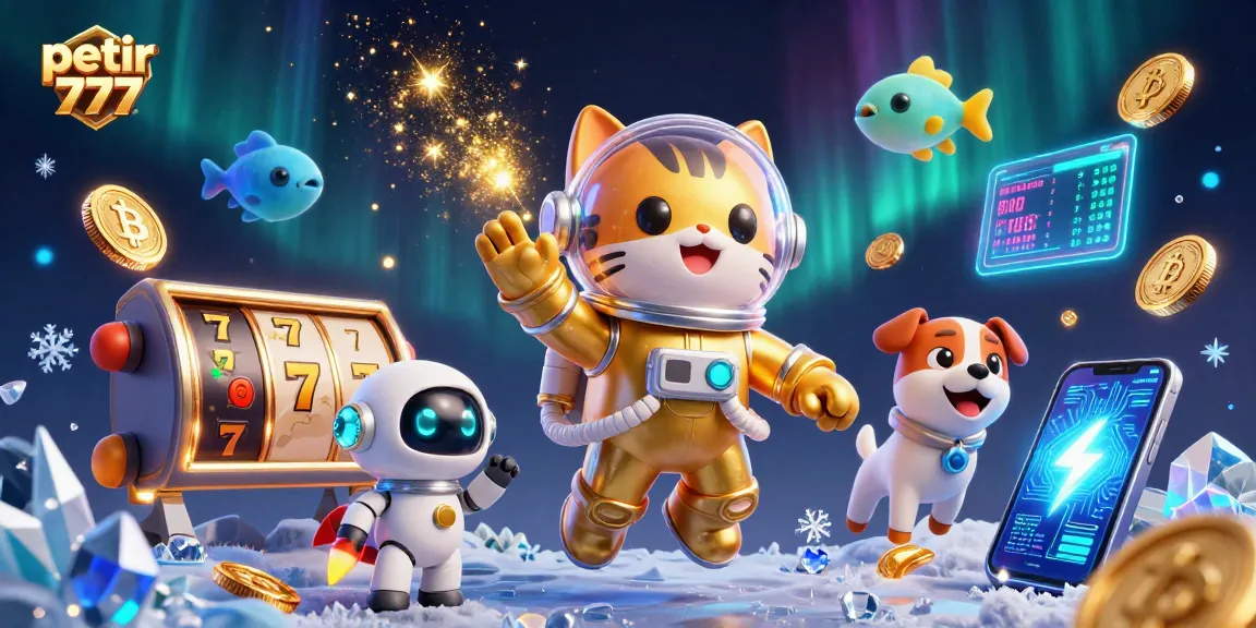 Experience thrilling action in petir 777 slots with floating astronaut characters and vibrant gaming elements.