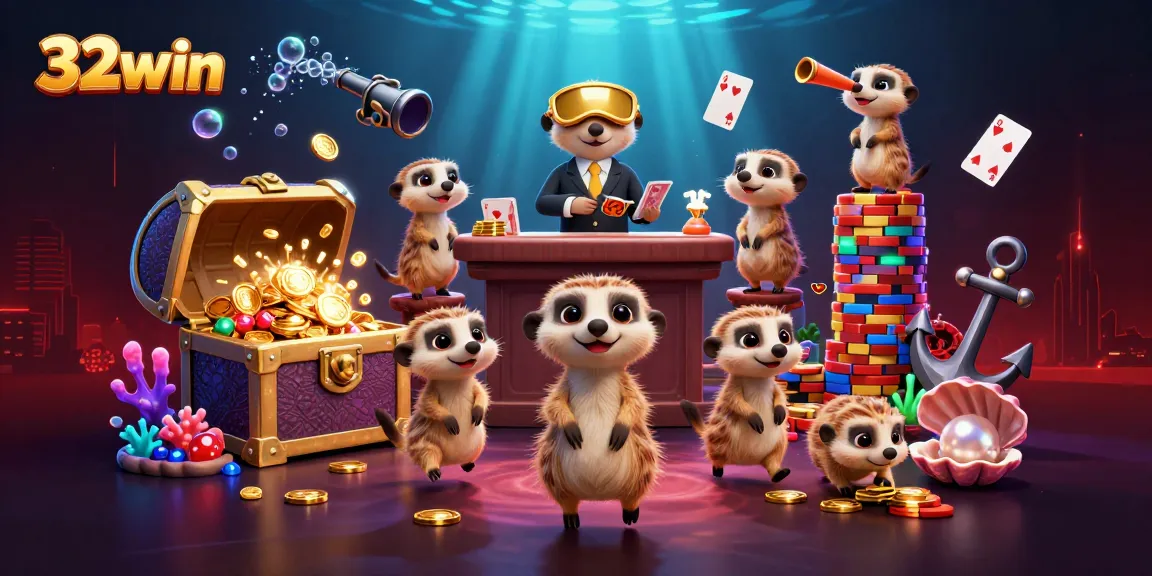 Experience thrilling bets at 32win, featuring animated meerkats running a vibrant casino.