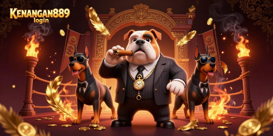 Experience the excitement of KENANGAN889 login with a dynamic casino scene featuring a bulldog mafia boss and his Doberman guards.