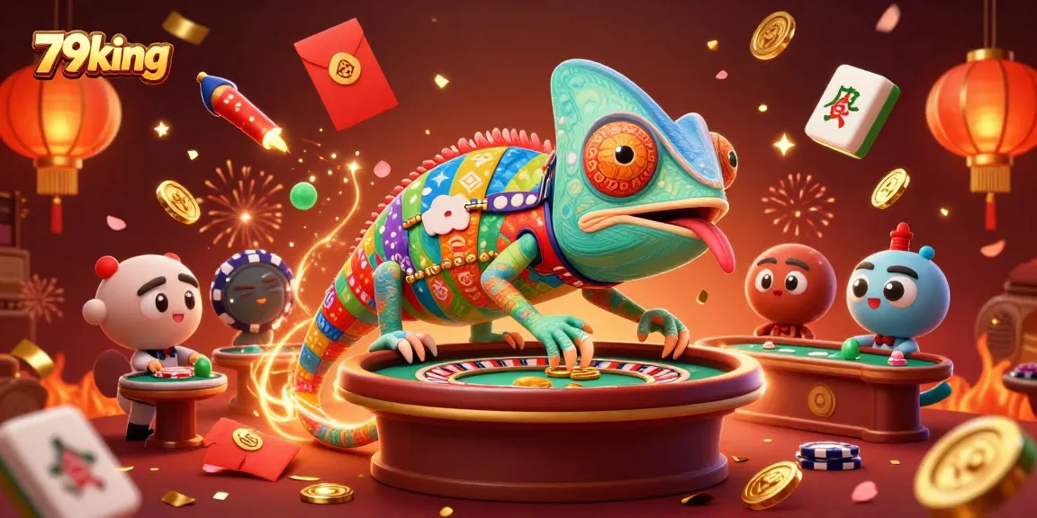 Experience the thrilling excitement of 79king casino with vibrant 3D scenes of gameplay and festive elements.