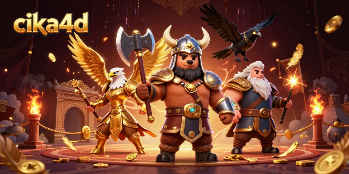 Experience thrilling gameplay with cika4d featuring a Viking bear and Valkyrie eagle in an immersive casino scene.
